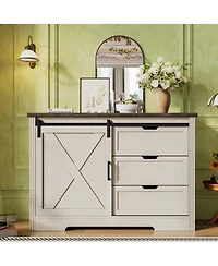 Casainc Storage Cabinet with Silent Sliding Doors and Three Drawers