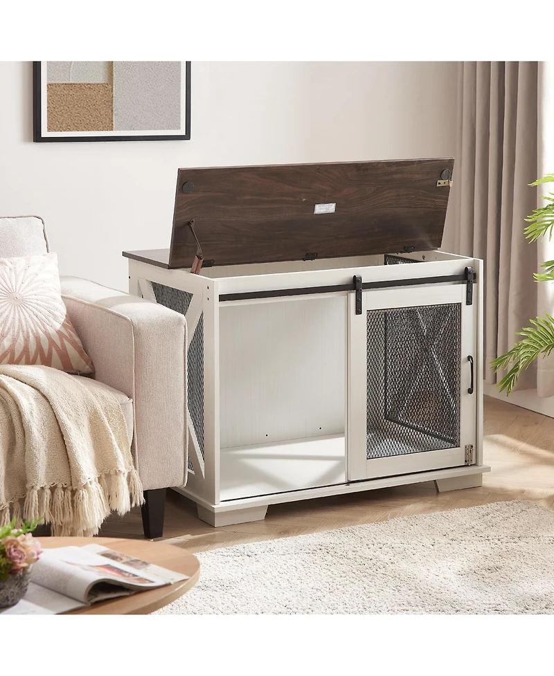 Dog Cage Crate Storage Cabinet with Sliding Barn Door