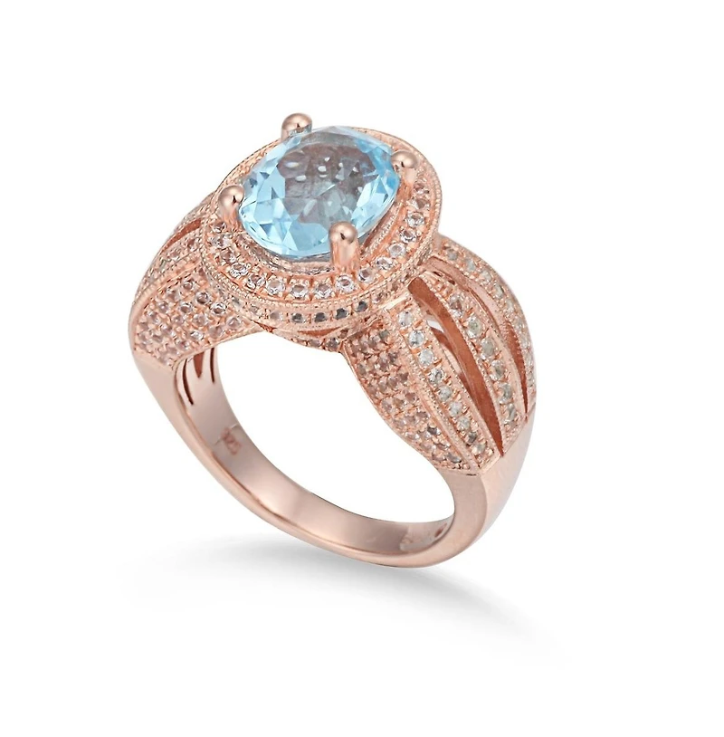 Suzy Levian New York Sterling Silver Oval Cut Center Topaz Cocktail Ring