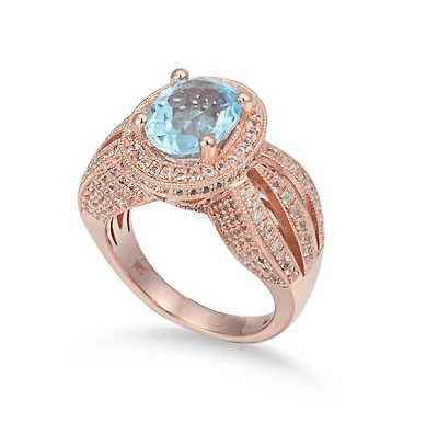 Suzy Levian New York Sterling Silver Oval Cut Center Topaz Cocktail Ring