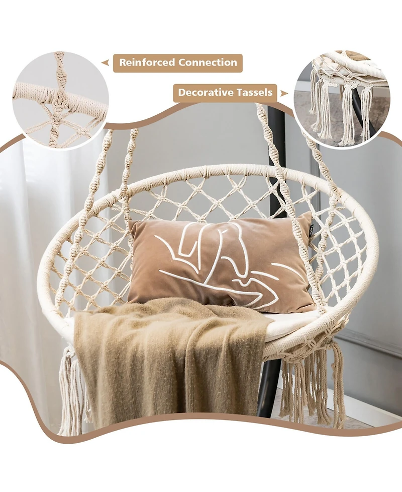 Gymax Hammock Swing Chair with Cushion Hanging Hardware Kit Indoor Outdoor