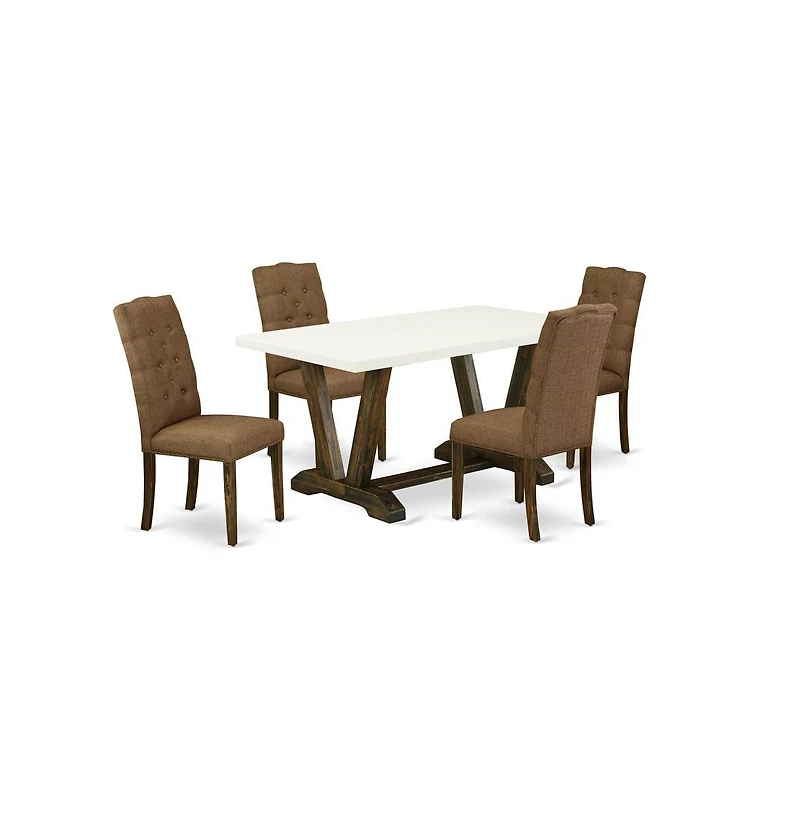 East West Furniture 5-Pc Dining room Set Included 4 Kitchen Dining chairs Upholstered Seat and High Button Tufted Chair Back and Rectangular Mid Centu