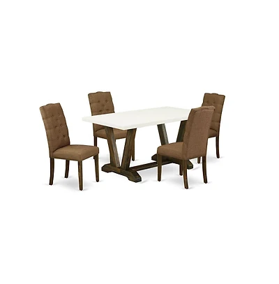East West Furniture 5-Pc Dining room Set Included 4 Kitchen Dining chairs Upholstered Seat and High Button Tufted Chair Back and Rectangular Mid Centu