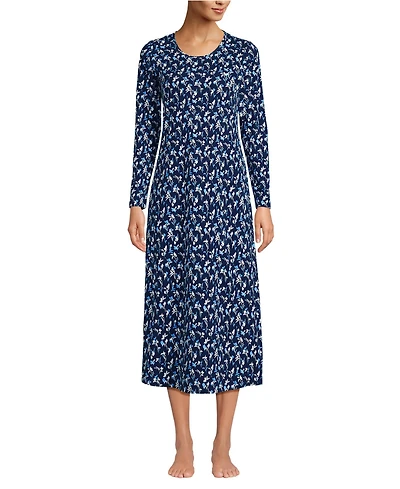 Lands' End Women's Cotton Long Sleeve Midcalf Nightgown