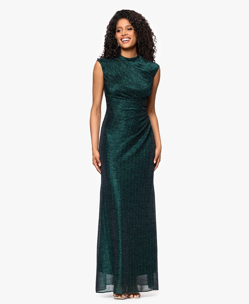 Betsy & Adam Women's Crinkle Ruched Slit Gown