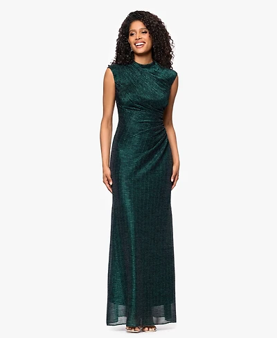 Betsy & Adam Women's Crinkle Ruched Slit Gown