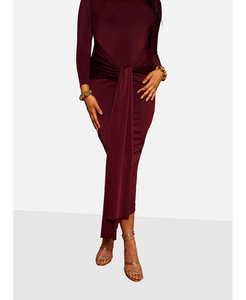 Rebdolls Women's Mary Draped Tie Bodycon Maxi Dress