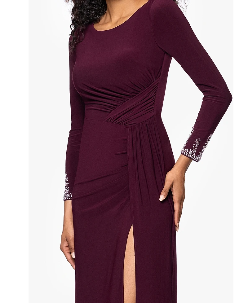 Betsy & Adam Women's Long Sleeve Beaded Cuff Dress