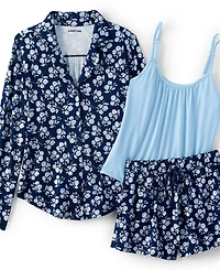 Lands' End Plus Cooling 3 Piece Pajama Set - Long Sleeve Top Cami and Shorts