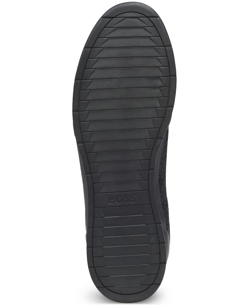 Boss by Hugo Men's Monogram-Jacquard Leather Trim Trainers Shoe
