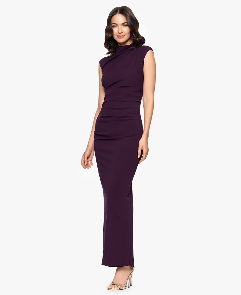 Betsy & Adam Women's Ruched Scuba Crepe Mock Neck Dress