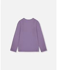 Deux par Big Girls Cotton Jersey Top Purple Gray with Owl