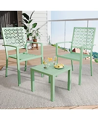 gaomon 3 Pcs Green Patio Bistro Set, Outdoor Stackable Steel Chairs & Square Coffee Table for Balcony, Porch, Garden, Lawn