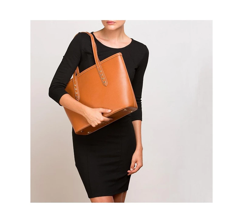 Susu Brown Leather Shoulder Bag Big Work Tote Purse for Women Laptop Handbag with Zipper Closure