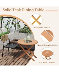 Gymax 31.5-inch Round Outdoor Folding Table Patio Solid Indonesia Teak Dining Table