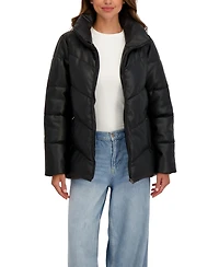 Sebby Collection Women's Faux Leather Puffer Jacket
