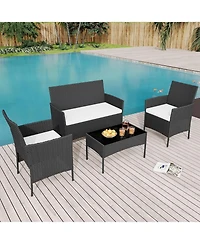 Gaomon 4 Piece Brown/Black Weather-Resistant Rattan Patio Furniture Set, Deck Chairs & Wicker Combo for Garden & Lawn