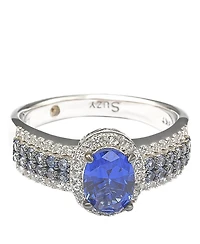 Suzy Levian New York Sterling Silver Oval-Cut Sapphire & Created White Anniversary Ring