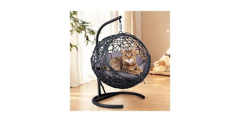 Cat Swing Bed with Stand and Cushion Indoor Outdoor Hammock for Cats and Small Pets
