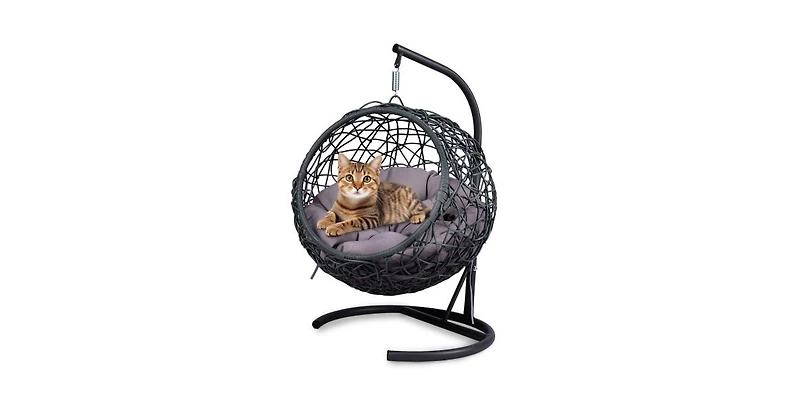 Cat Swing Bed with Stand and Cushion Indoor Outdoor Hammock for Cats and Small Pets