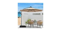 10 Feet Offset Hanging Umbrella with Base and Infinite Tilt