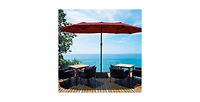 15 Feet Double-Sided Twin Patio Umbrella with Crank and Base