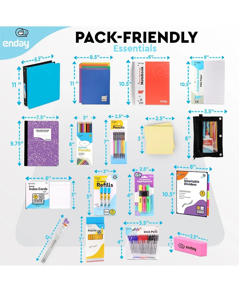 105-Piece School Supplies Kit for High School & College – Binders, Notebooks, Folders, Pens, Pencils, Sticky Notes, Dividers, Ruler, Erasers & More