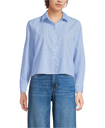 Lands' End Women's No Iron Boxy Cropped Shirt