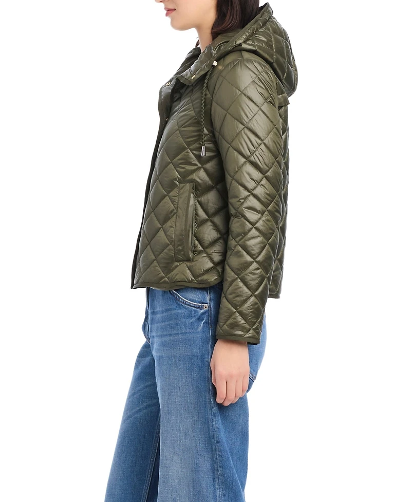 kate spade new york Women's Attached Hood Packable Diamond Quilted Jacket