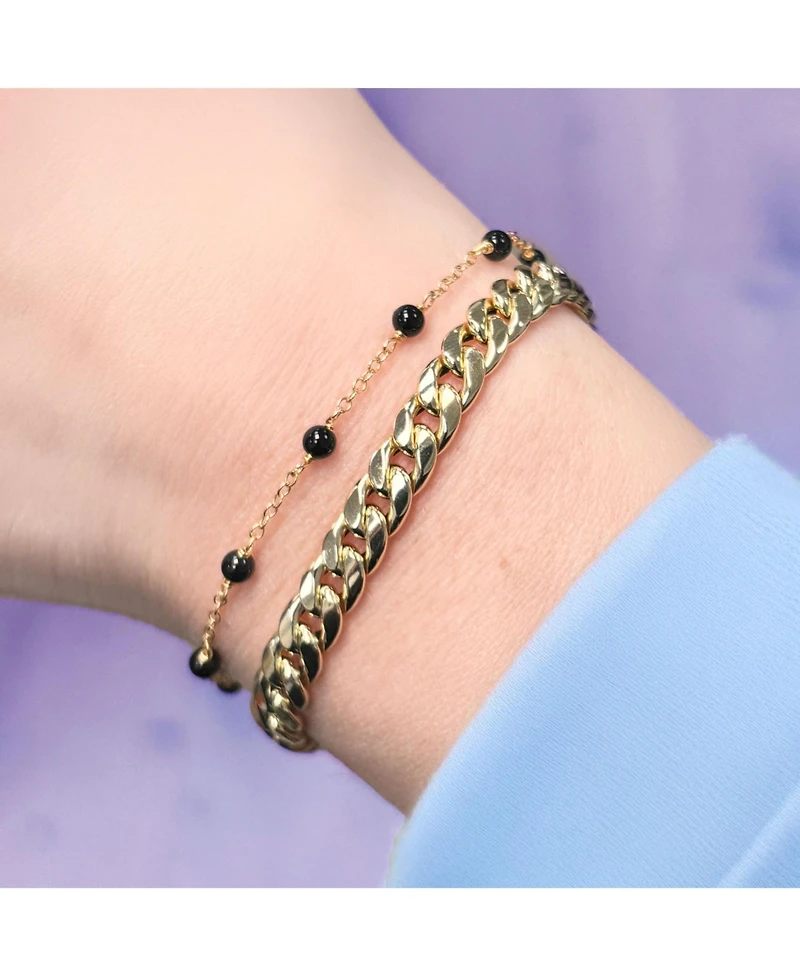 The Lovery Onyx Bead Chain Bracelet 14K Gold