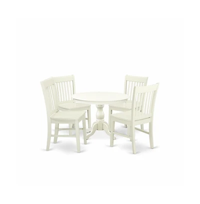 East West Furniture 5 Piece Dining Room Table Set - Linen White Dining Table and 4 Linen White Kitchen Chairs with Slatted Back - Linen White Finish