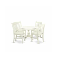 East West Furniture 5 Piece Dining Room Table Set - Linen White Dining Table and 4 Linen White Kitchen Chairs with Slatted Back - Linen White Finish