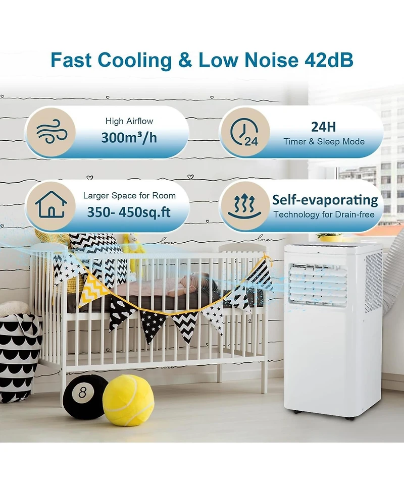Gaomon 10,000 Btu Portable Air Conditioner - Quiet Cooling, Fan & Remote, Timer, Easy Installation, White, Cools up to 450 Sq. Ft