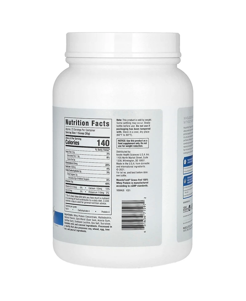 MuscleTech 100% Grass-Fed Whey Protein Deluxe Vanilla