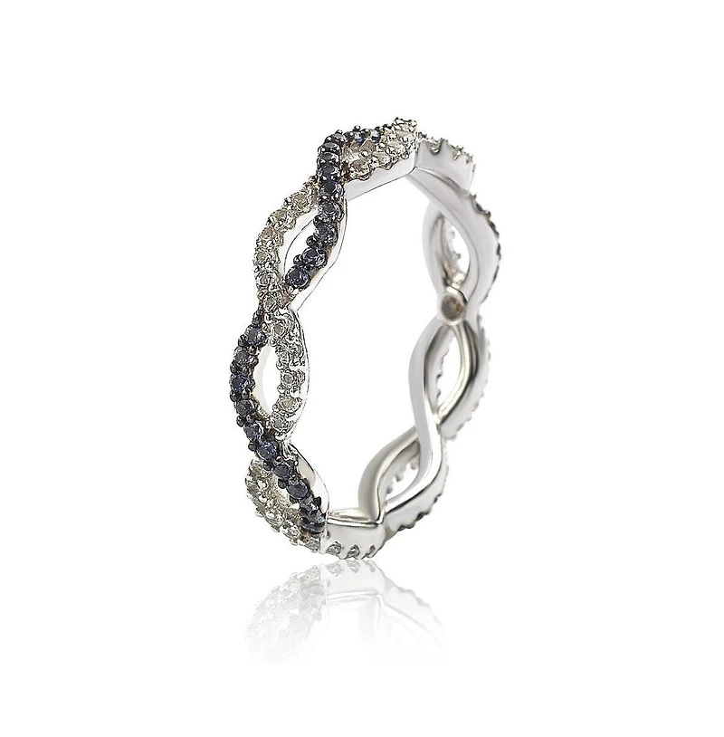 Suzy Levian Sterling Silver Sapphire & Created White Infinity Twisted Eternity Band Ring