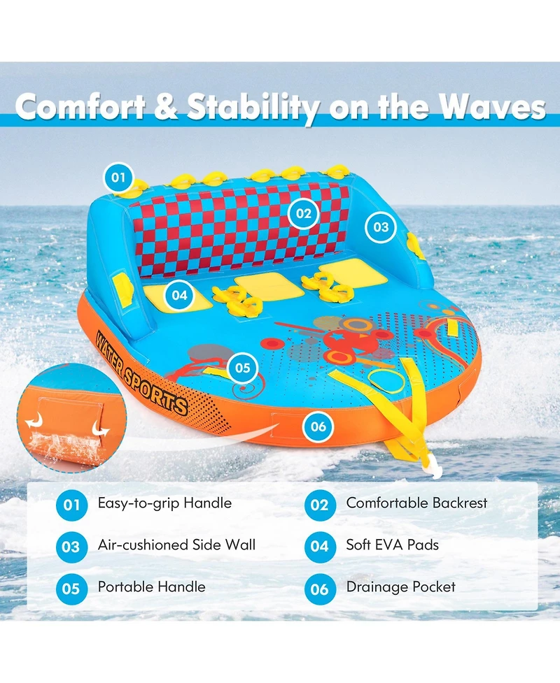 3 Rider Towable Tube for Boating with Nylon Cover for Water Sports and Sofa Pull Tube