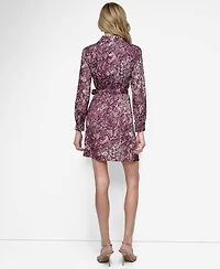 Dkny Women's Long Sleeve Collared Wrap Dress