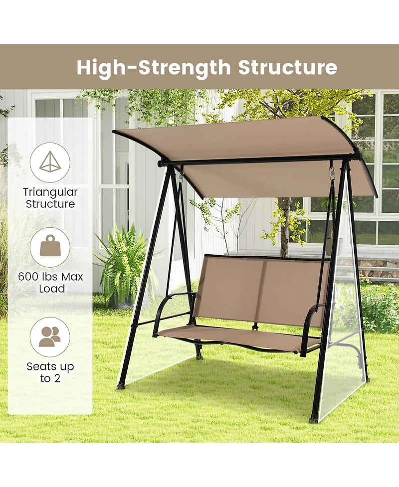 Gymax 2-Person Patio Swing Seat Bench Canopy Loveseat Outdoor