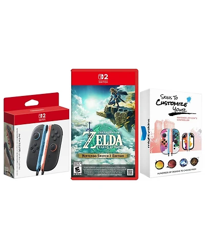 Nintendo Switch 2 Joy-Cons Blue/Red with Zelda Tears of the Kingdom MightySkins Code Bundle
