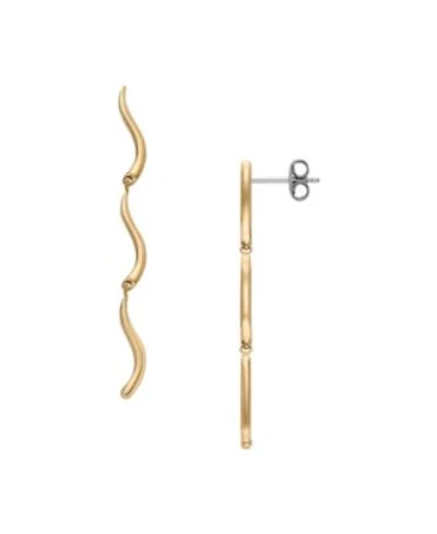 Skagen Womens Essential Waves Gold Tone Stainless Steel Long Drop Earrings