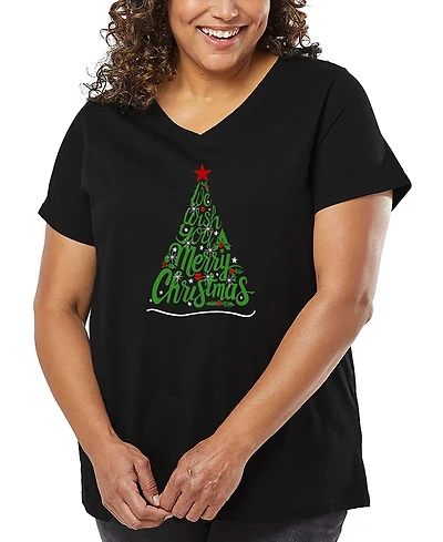 La Pop Art Plus We Wish You A Merry Christmas Word V-Neck T-Shirt