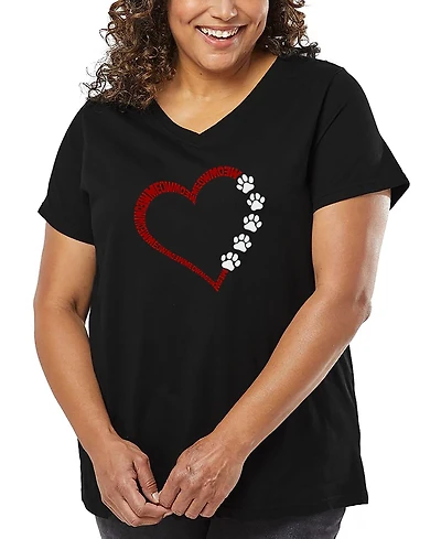 La Pop Art Plus Meow Heart Word V-Neck T-Shirt