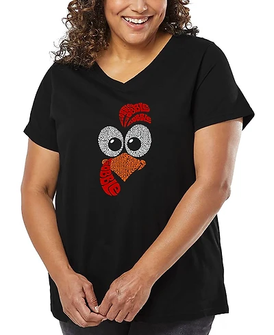 La Pop Art Plus Turkey Face Word V-Neck T-Shirt