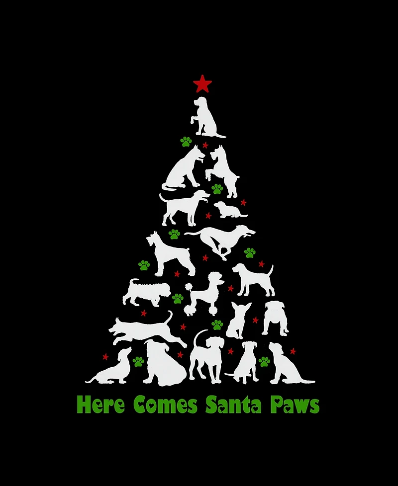 La Pop Art Plus Here Comes Santa Paws Word V-Neck T-Shirt