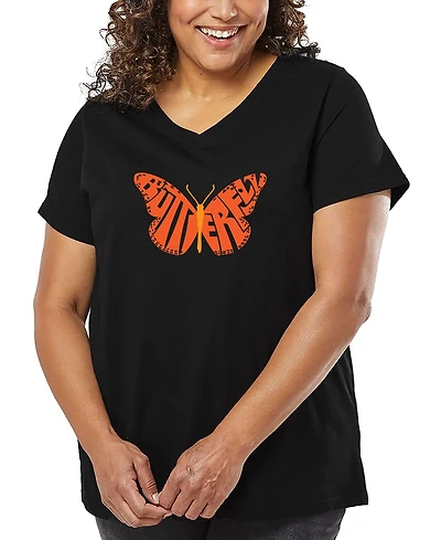 La Pop Art Plus Butterfly Word V-Neck T-Shirt