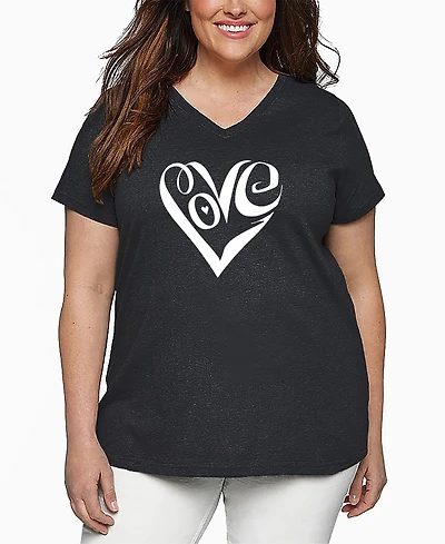La Pop Art Plus Script Heart Word V-Neck T-Shirt