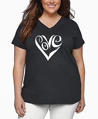 La Pop Art Plus Script Heart Word V-Neck T-Shirt
