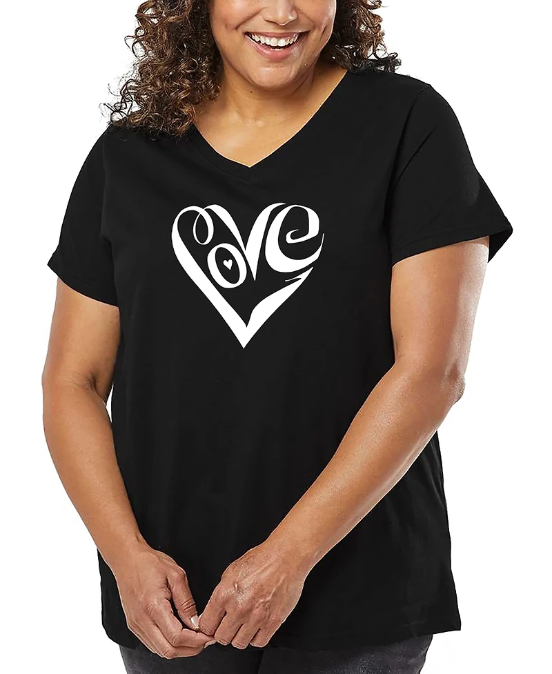 La Pop Art Plus Script Heart Word V-Neck T-Shirt