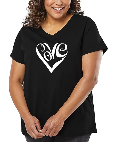 La Pop Art Plus Script Heart Word V-Neck T-Shirt