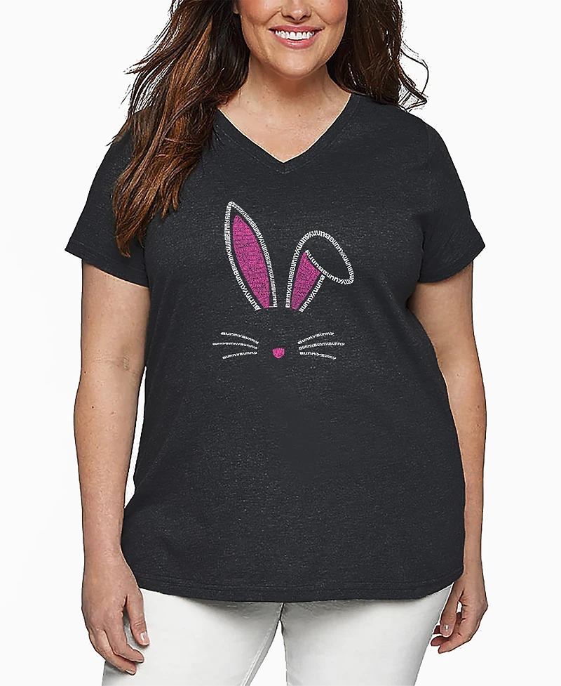 La Pop Art Plus Bunny Ears Word V-Neck T-Shirt